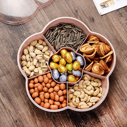 Storage Box Snacks Storage Box Flower Shape Snack Serving Tray Candy Serving Container 6 Compartments Divided Snack Plate With Lid ()
