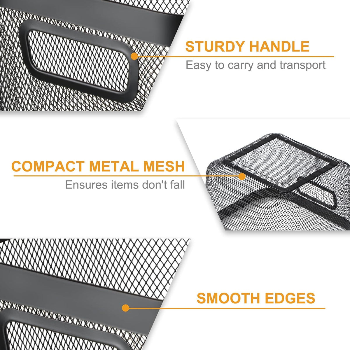 MorningRo 6 Pack Metal Mesh Basket with Hollow Handles Black Wire Storage Bin for Organizing Stackable Metal Fine Mesh Basket for Pantry Bathroom Kitchen Cabinets Shelves (Medium)