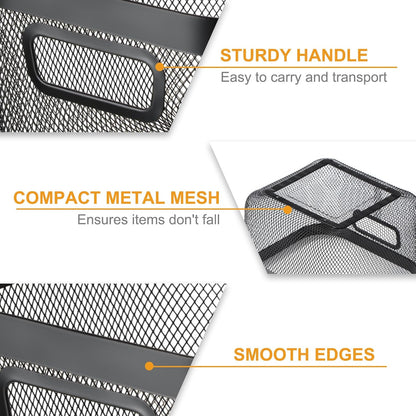 MorningRo 6 Pack Metal Mesh Basket with Hollow Handles Black Wire Storage Bin for Organizing Stackable Metal Fine Mesh Basket for Pantry Bathroom Kitchen Cabinets Shelves (Medium)