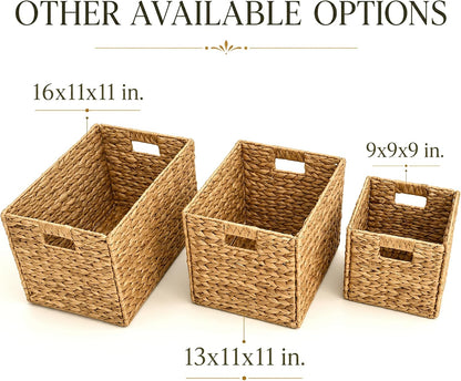 Westerly 4 Decorative Hand-Woven Small Water Hyacinth Wicker Storage Basket, 13x11x11 Perfect for Shelving Units