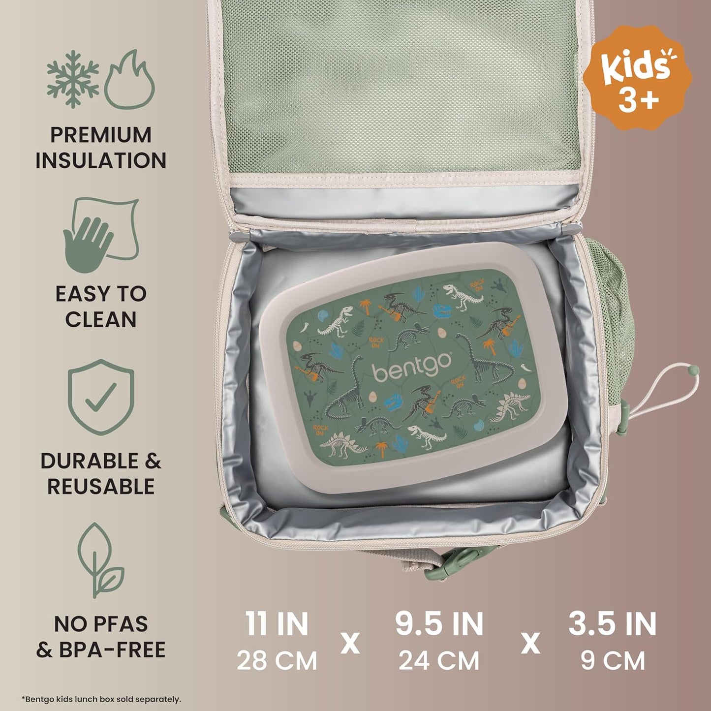 Bentgo Kids Lunch Bag - Durable, Double-Insulated Lunch Bag for Kids 3+; Holds Lunch Box, Water Bottle, & Snacks; Easy-Clean Water-Resistant Fabric & Multiple Zippered Pockets (Mermaid)