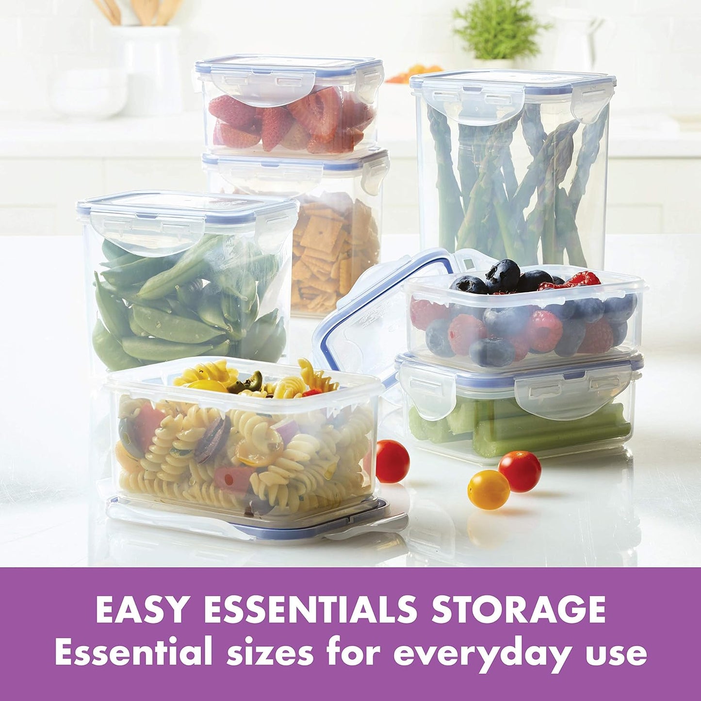 Lock & Lock HPL817S12 Easy Essentials Storage Set/Food Containers Airtight Bins/BPA-Free/Dishwasher Safe, 24 Piece - Clear