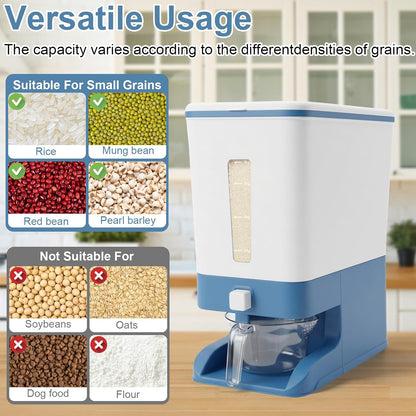 Mity rain Rice Dispenser 20 Lbs with Moisture Absorbing Clay, Rice Storage Container with Measuring Cup, 12 L Cereal Containers Storage Airtight for Kitchen Pantry Organization