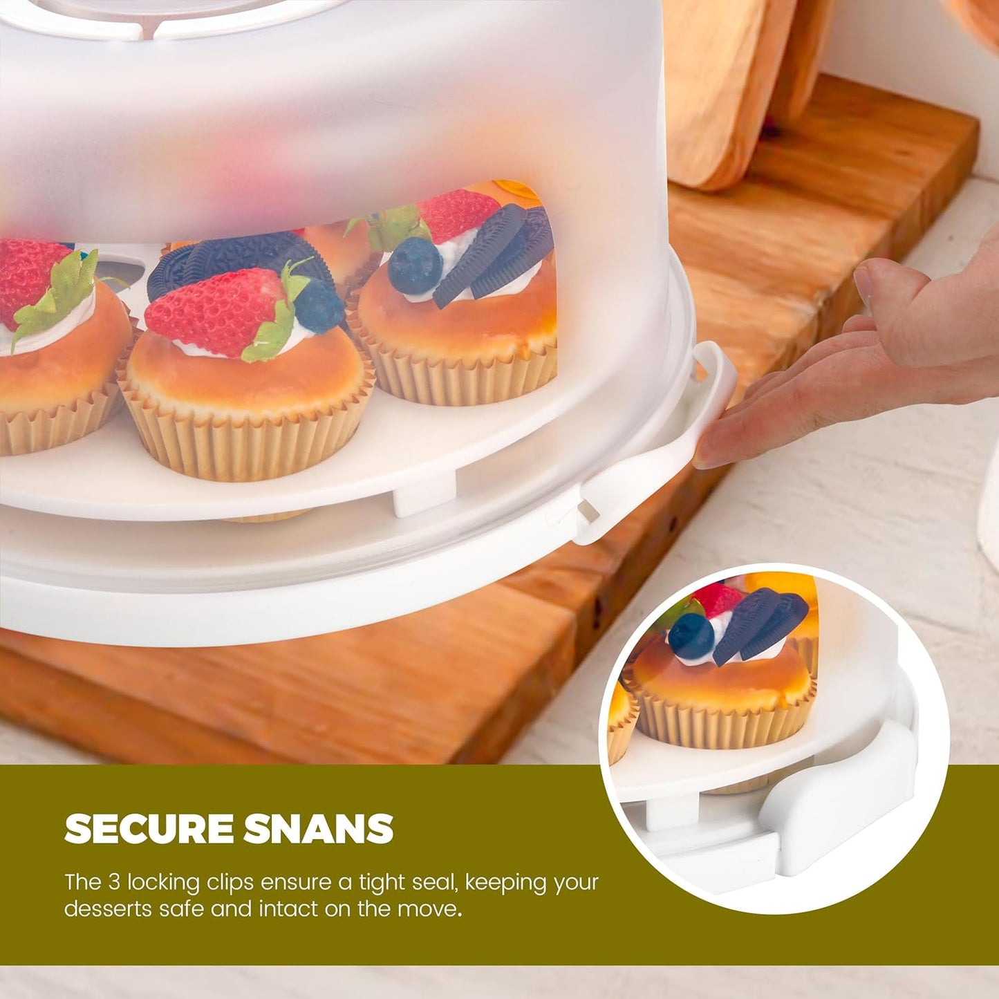 NPLUX Green Cake Containers with Lids Round Plastic Cupcake Holders 4-in-1 Multipurpose Cake Carrier Holder for 11 Inch Cake Pies Cupcake Eggs Fruit or Snack Transport