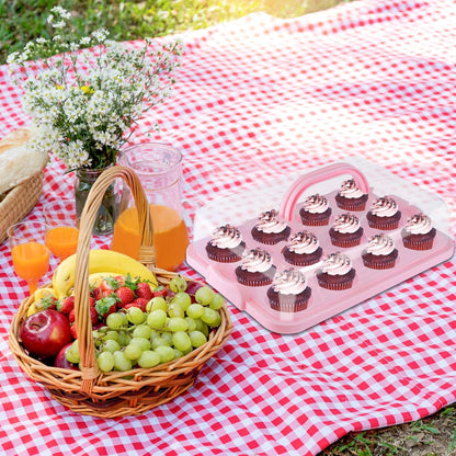 Cake Carrier with Lid, Cake Holder Cupcake Container for 12 Cupcakes 2 in 1 Portable Dessert Container for Pie Muffin Cobbler (Red)