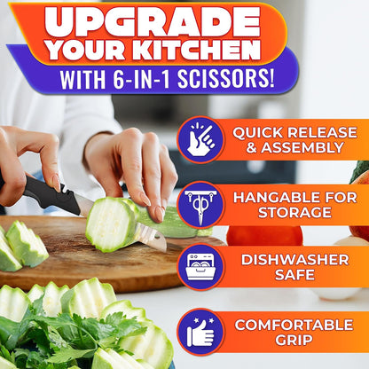 2 in 1 Kitchen Scissors for Food with Knife Sharpener (Grey)