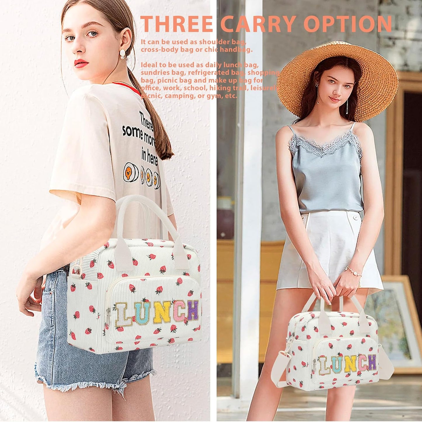 RLGPBON Insulated Lunch Bag Teen Girls, Preppy Lunch Box Large Insulated Lunch Bag Reusable Lunch Tote Bag, Preppy LunchBag for Girls School Travel Picnic
