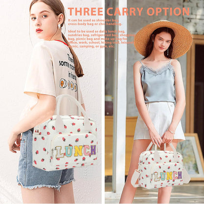 RLGPBON Insulated Lunch Bag Teen Girls, Preppy Lunch Box Large Insulated Lunch Bag Reusable Lunch Tote Bag, Preppy LunchBag for Girls School Travel Picnic