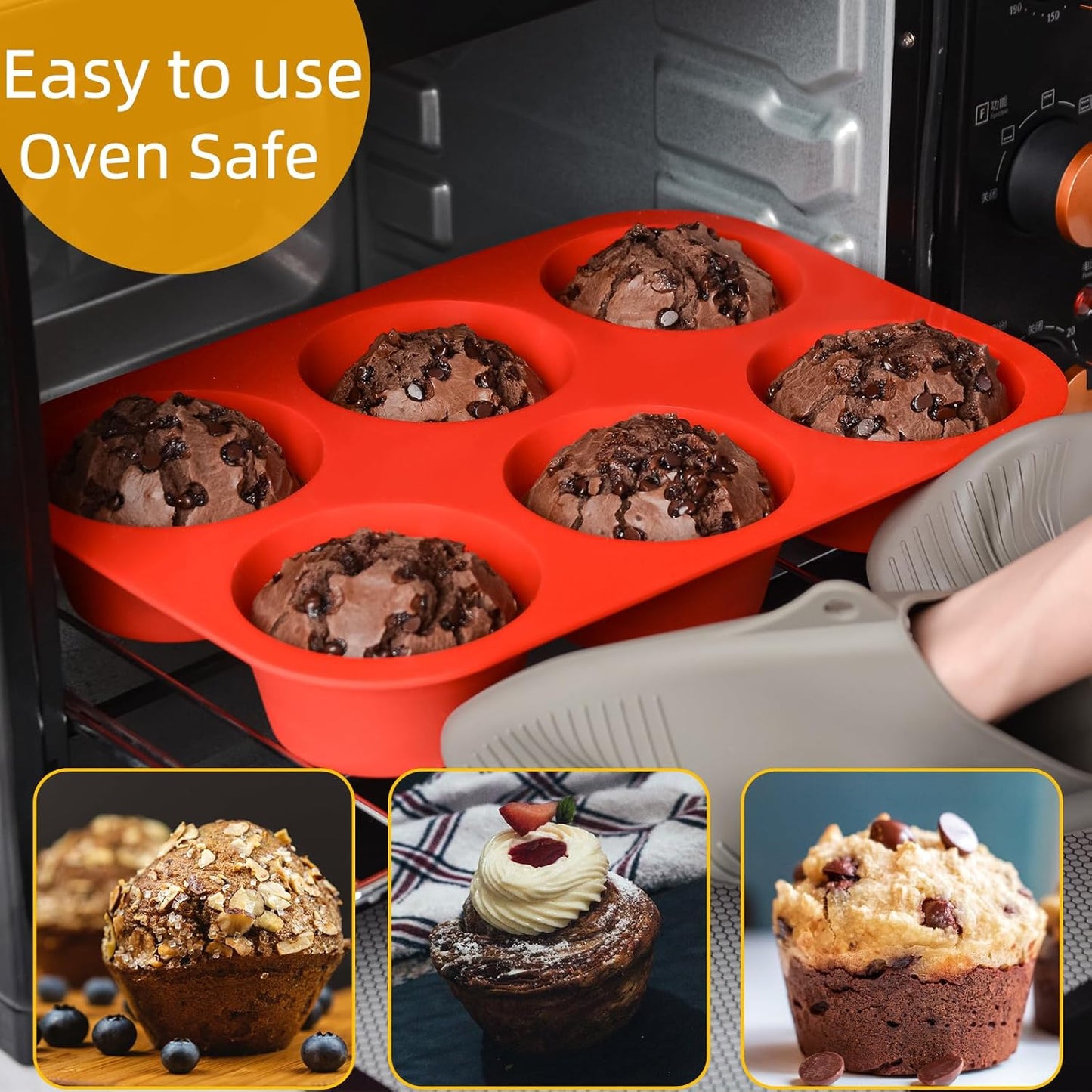 CAKETIME 12 Cups Silicone Muffin Pan - Nonstick Cupcake Pan 1 Pack Regular Size Silicone Mold for Baking