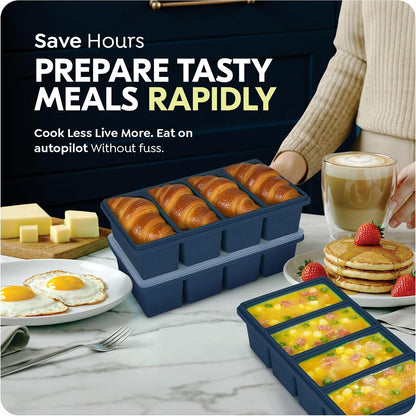 Silicone Freezer Trays with Lids, 1-Cup Soup Container Style Ice Cube Trays for Freezer - Leakproof, Dishwasher,Oven Safe, Stackable, Ideal for Frozen Broth, Leftovers & Meal Prep, BPA Free 2 Pack