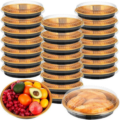 Yoiemivy 24 Pack Disposable Pie Carrier with Clear Lid, 9'' Plastic Serving Tray Round Pie Platters Pizza Container for Pies Salad Meal Prep