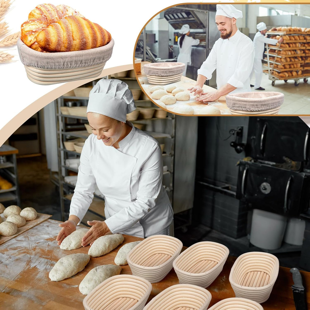 Gejoy 12 Set Oval Bread Proofing Baskets Banneton with Liner,10 Inch