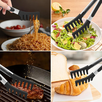 2 PCS Pasta Tong Spaghetti Tongs, 9" & 12-Inch Heat Resistant Pasta Tongs