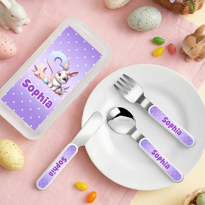 Personalized Stainless Steel Kids Utensils Set Custom Name on Kids Forks Knife and Spoons for 3 Pcs Kid Cutlery Set with Case (Truck)