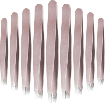 Mudder 12 Pcs Eyebrow Tweezers Set for Facial Hair Stainless Steel Slanted Tip Tweezers in Bulk for Men and Women(Silver)