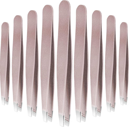 Mudder 12 Pcs Eyebrow Tweezers Set for Facial Hair Stainless Steel Slanted Tip Tweezers in Bulk for Men and Women(Silver)
