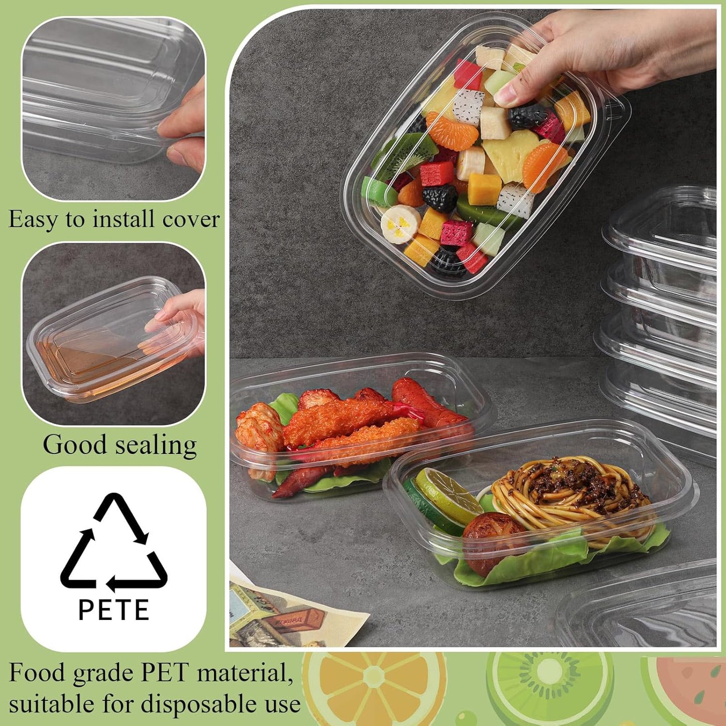 Chunful 36 Pcs 3 Compartment Transparent Snack Containers with Lids Disposable Bento Box Plastic Food Meal Prep Containers for Condiment Salad Dipping School Work Lunch