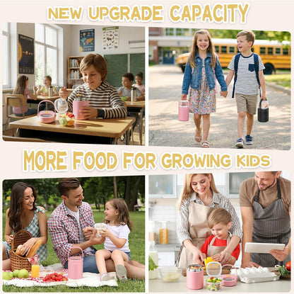 2 - in - 1 Soup Thermo for Hot Food 14oz with Snack Box Container Leak Proof Insulated Lunch Container Kids and Adults Stainless Steel Double Wall Vacuum Wide-mouth Thermal with Spoon and Handle