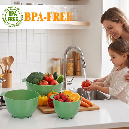 BoxedHome Nesting Plastic Mixing Bowl Set With Pour Spout, Microwave and Dishwasher Safe, BPA free Non-Slip Base, Set of 4 Size 1.7, 2.5, 3.5 and 4.5qt, Great for Prepping, Baking, Cooking (Dark Blue)