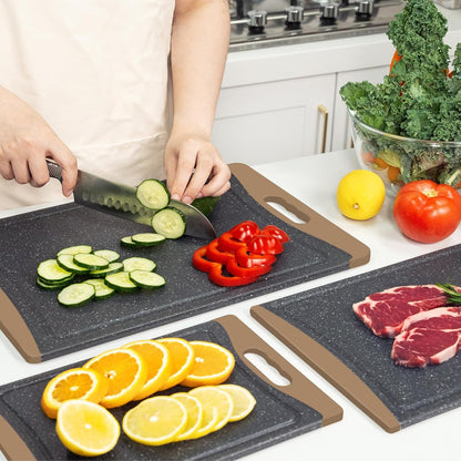 Extra Large Cutting Boards, Plastic Cutting Boards for Kitchen (Set of 3) Cutting Board Set Dishwasher Chopping Board with Juice Grooves Easy-Grip Handles, Dark Grey, Empune