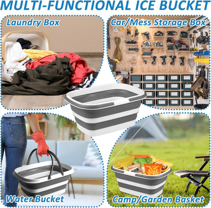 2 Pack Ice Buckets for Parties, Foldable Beverage Tub, Collapsible Ice Bucket for Wine/Beer/Champagne, Large Beer Ice Buckets Drink Cooler, Space Saving Ice Storage Tub Ice Cube Bin (8.5L*2)