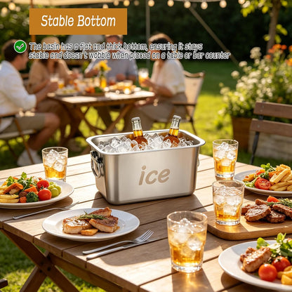 Strainless Steel Beverage Tub Ice Buckets for Parties Metal Beverage Tub Wine Bucket with Scoop Champagne Bucket for Parties Wine Beer Bottle Drinks Dishwasher Safe