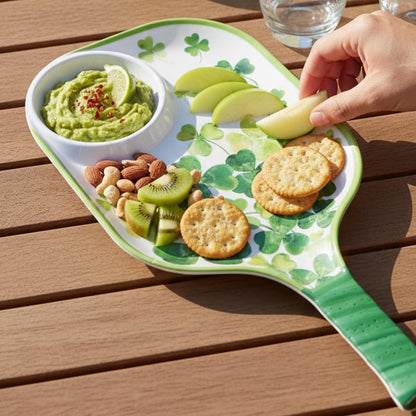 UPware Watermelon Melamine Chip and Dip Snack Tray, Summer Fruit Pickleball Paddle Shape Platter for Chips, Salsa, Fruits, and Appetizers, 15.75 x 8 Inch