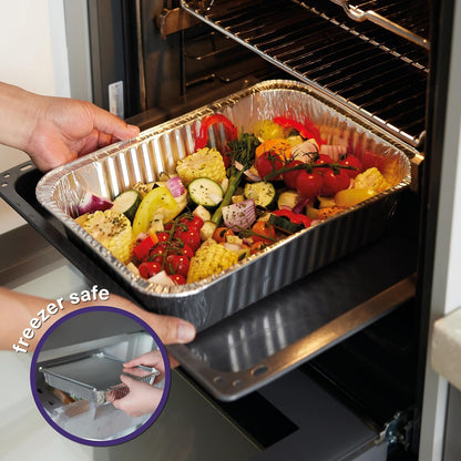 MATANA 25 Pack 10x14 Aluminum Pans, Lasagna Pan Disposable Baking Tin Foil Pan, Half Size Deep Steam Table Pan, Aluminum Tray, Great for Oven Roasting, Chafing, Heating, Serving Food, Parties