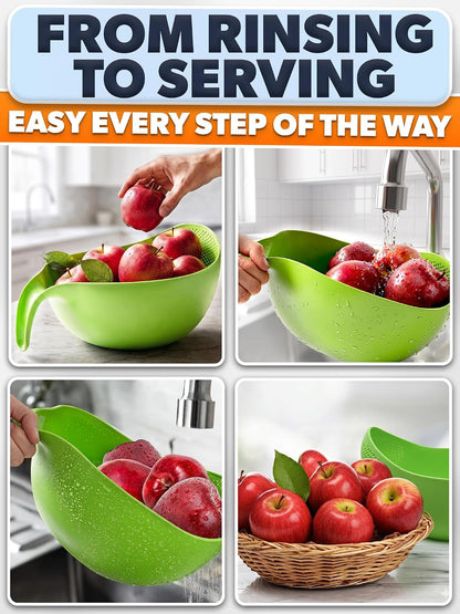 Rice Strainer with Handle - Lightweight Rice Washer Strainer Bowl with Smart Design for Easy Water Draining, Easy to Use & Clean ABS Plastic Colander with Handle for Cereals, Pasta, Vegetables, Fruits