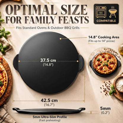 Geetery 14.5 Inch Glazed Ceramic Pizza Stone with Handles, Black