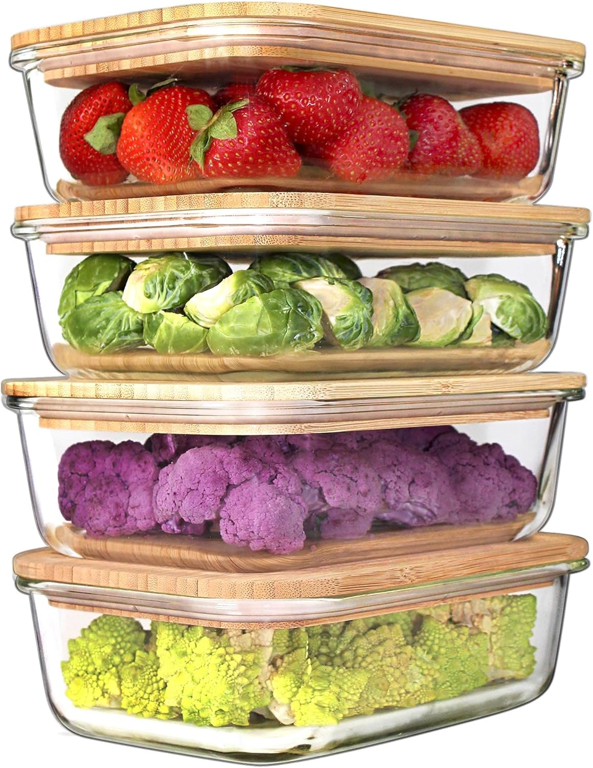 Urban Green Glass Food Container with Bamboo Lid, Airtight food storage Containers set, Glass Meal Prep Containers Set of 5, Dishwasher & Oven Safe