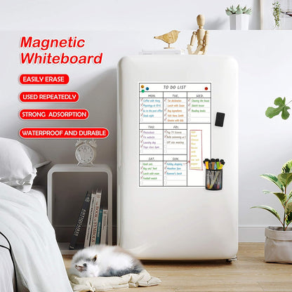 LUCYCAZ Magnetic to Do List Dry Erase Board for Fridge - Vertical Chore Board for Kids, Weekly Planning Boards for Family Chore Chart Whiteboard with 8 Markrs, 12''x17''(A3)