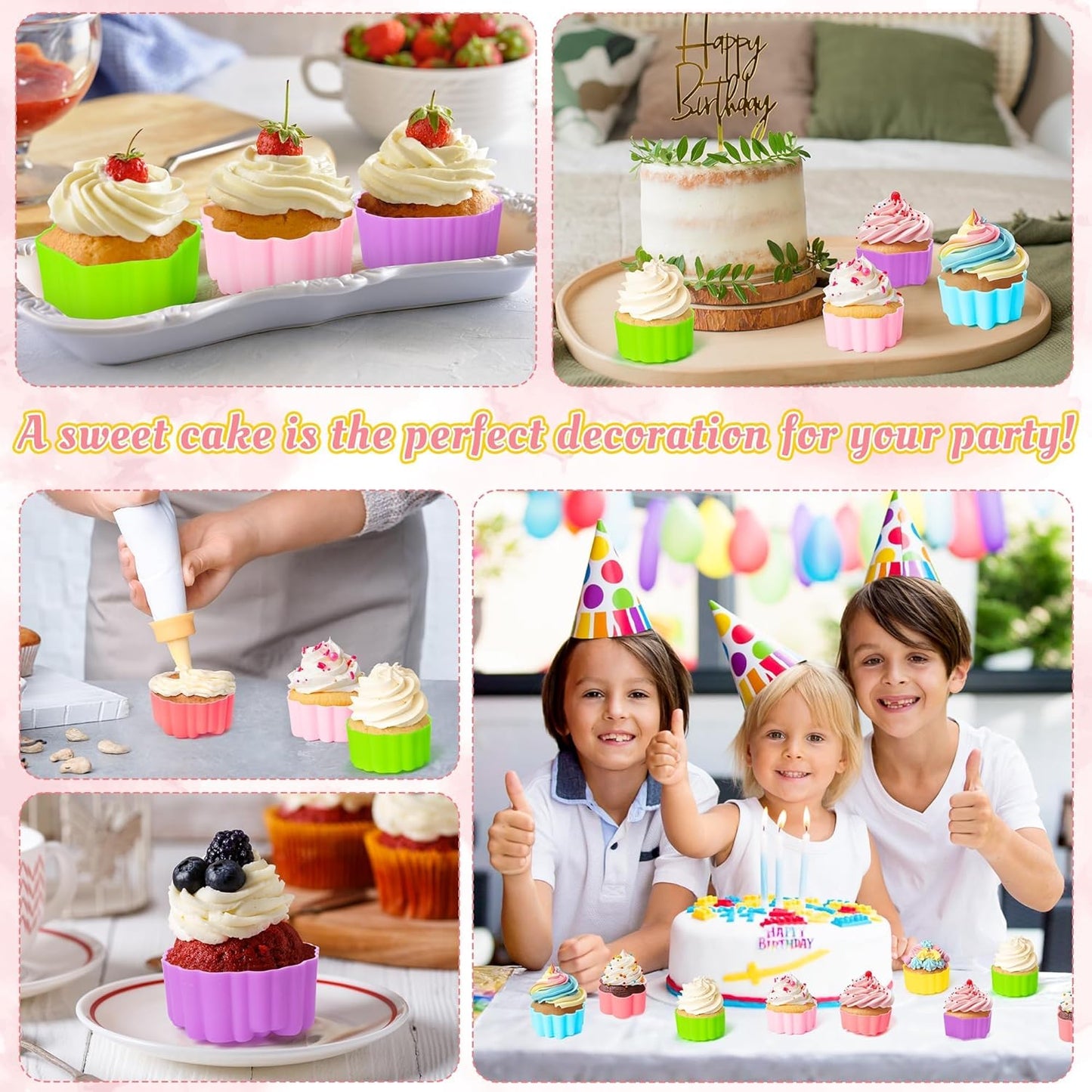 R HORSE Mini Silicone Cupcake Liners Molds - 60Pcs 2 Inch Muticolor Floral Shaped Baking Cups, Reusable Non-Stick Cupcake Wrappers Muffin Baking Liners for Oven Microwave Dishwasher Safe