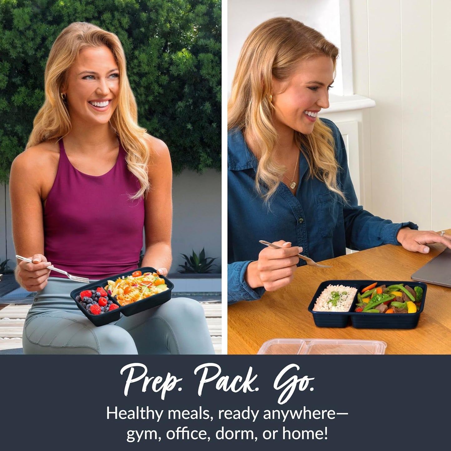 Bentgo Prep - 20-Piece 2-Compartment Reusable Meal Prep Containers with Lids, PFAS & BPA Free Materials, Durable, Microwave, Freezer, & Dishwasher Safe To Go Food Storage (Rose Gold)