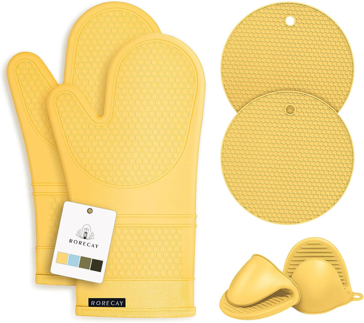 RORECAY Silicone Oven Mitts and Pot Holders Sets, Gloves for Kitchen, Beige