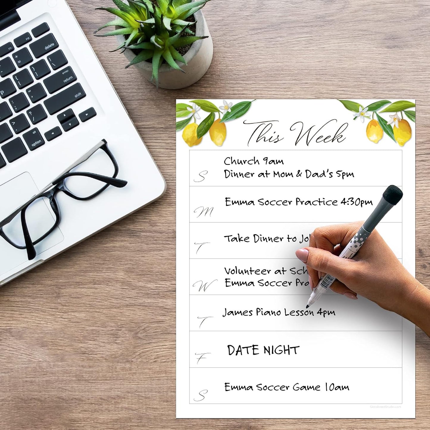 Dry Erase Weekly Calendar Planner Sticker Decal | Removable & Reusable | Magnetic Fine-Tip Marker Included (6 x 9 inches, White)