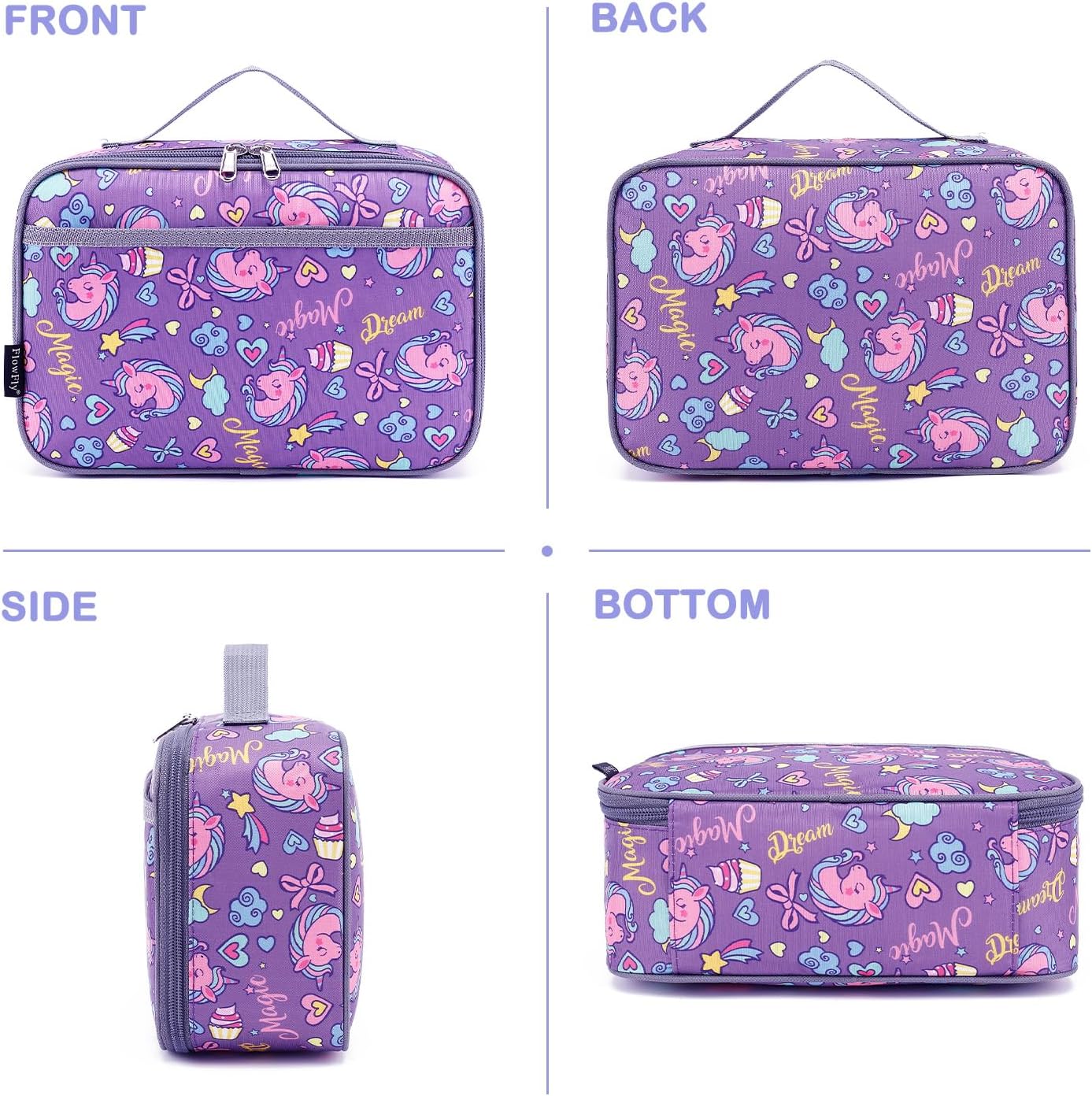 FlowFly Kids Lunch box Insulated Soft Bag Mini Cooler Back to School Thermal Meal Tote Kit for Girls, Boys, Black