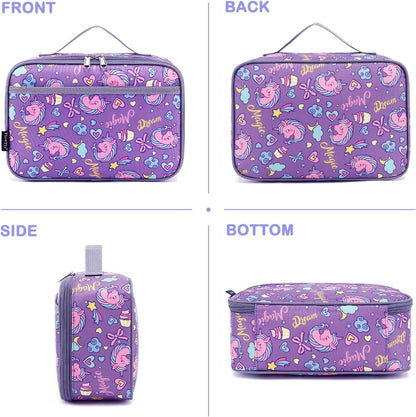 FlowFly Kids Lunch box Insulated Soft Bag Mini Cooler Back to School Thermal Meal Tote Kit for Girls, Boys, Black