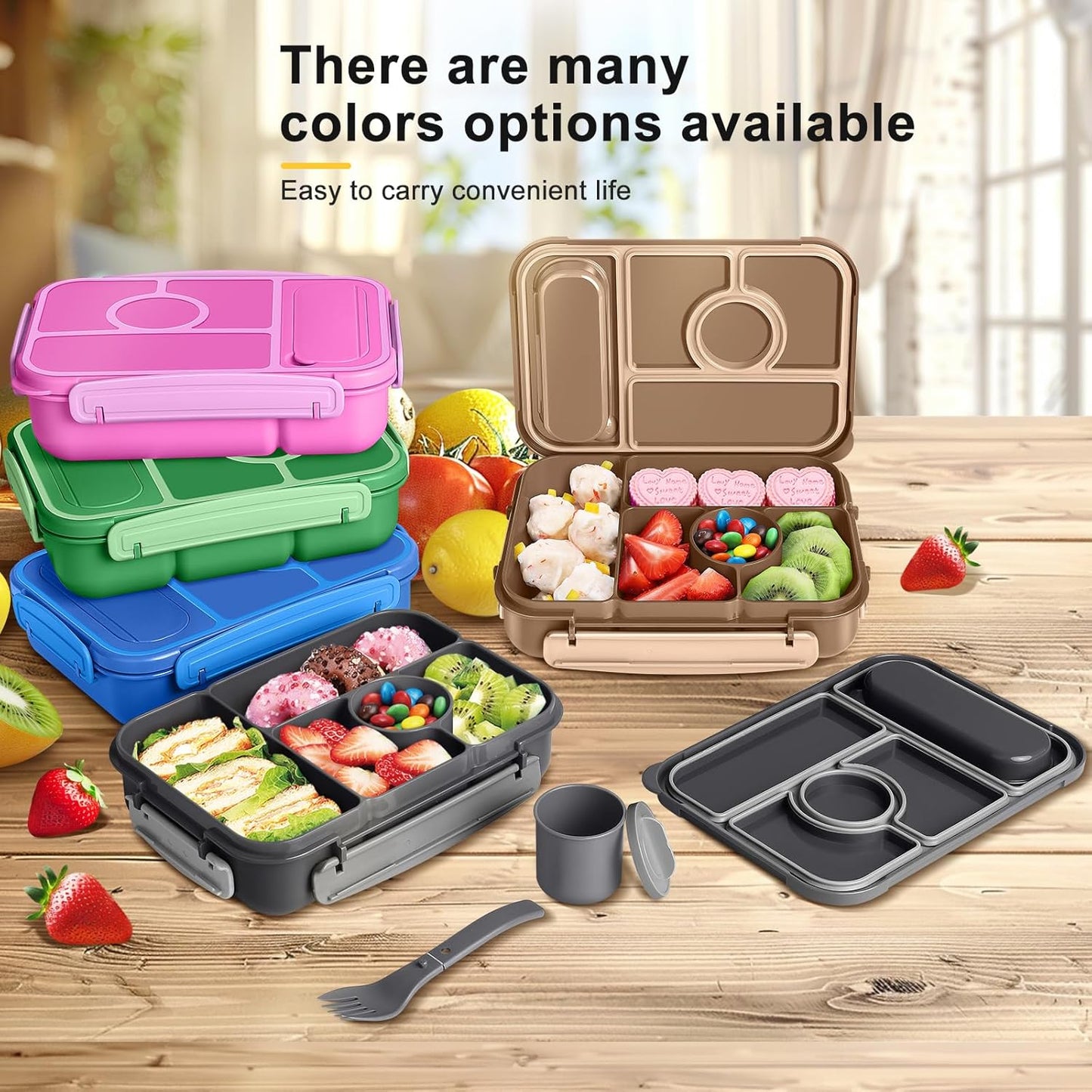 Amathley Bento Box Adult Lunch Box Kids,Lunch Containers for Adults/Kids/Toddler,5 Compartments Bento Lunch Box with Sauce Vontainers,Microwave & Dishwasher & Freezer Safe,BPA-Free (Blue)