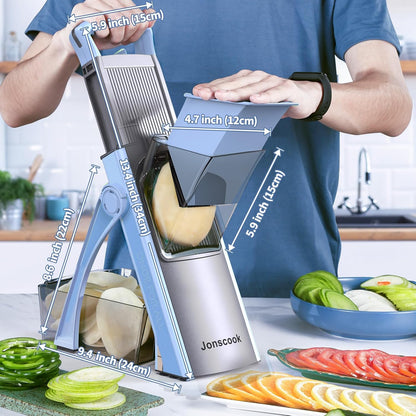 Jonscook All-in-1 Update Safe Mandoline Slicer for Kitchen, Food Chopper with Container, Thickness Adjustable Vegetable Chopper, Potato French Fry Cutter Tomato Apple Slicer Onion (BlackKnight)