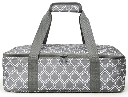 Lestyn Insulated Casserole Carrier Bag - Portable Reusable Food Transport Tote Bag Fits 9x13 Lasagna Baking Dish Pan to Keep Food Hot/Cold for Gathering/Potluck Parties/Cookout/Camping/Offices-Gray