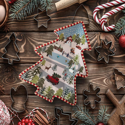 Christmas Tree Melamine Tray - Santa & Snowman Pattern | Ideal for Holiday Treats, Candy, and Feasts | Festive Tableware for Christmas Parties (1 Pack)