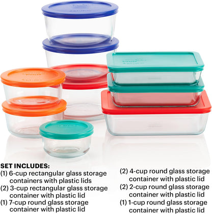 Pyrex Simply Store (12-Pack) Glass Food Storage Containers Set, (1, 2, & 3 Cup) Meal Prep Containers with Plastic BPA-Free Lids, Dishwasher & Microwave Safe