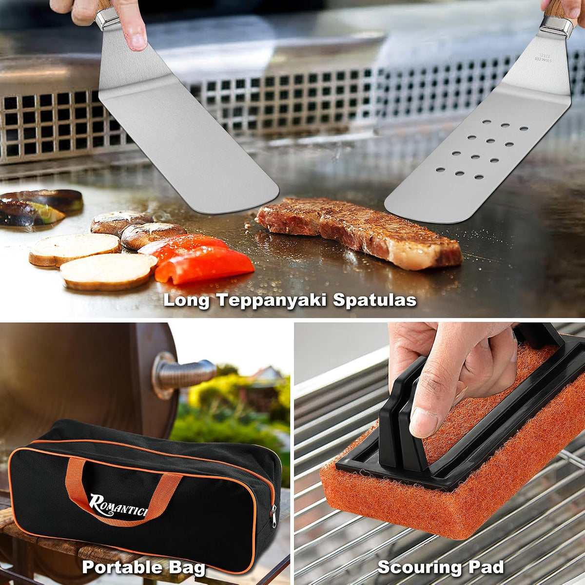 ROMANTICIST 29PCS Griddle Accessories Set - Flat Top Teppanyaki Spatula Set with Scraper, Basting Cover for Camp Chef- Home Cooking Griddle and Outdoor BBQ Gifts for Christmas