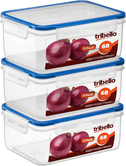 Tribello 250 oz Extra Large Airtight Food Storage Containers with SnapTight Lids – Clear, Stackable, BPA-Free Meal Prep Containers for Kitchen, Freezer & Pantry Storage