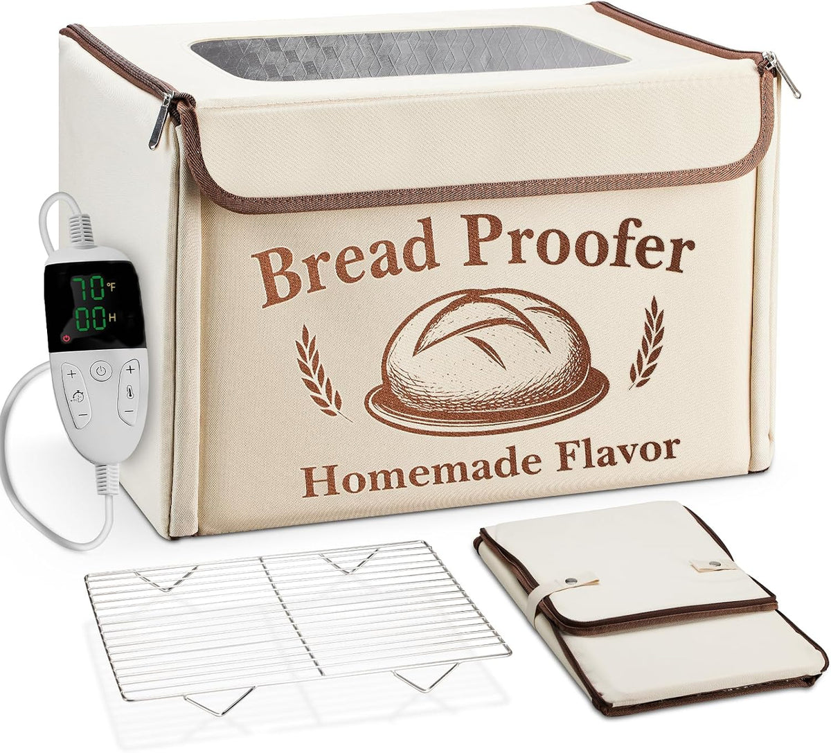 Proofing Box - Foldable Proofing Bread Box with 68-122°F Temp Control & 48H Timer, Bread Proofer for Sourdough, Pizza Dough, Yogurt, Kombucha, 5-Layer Fabric