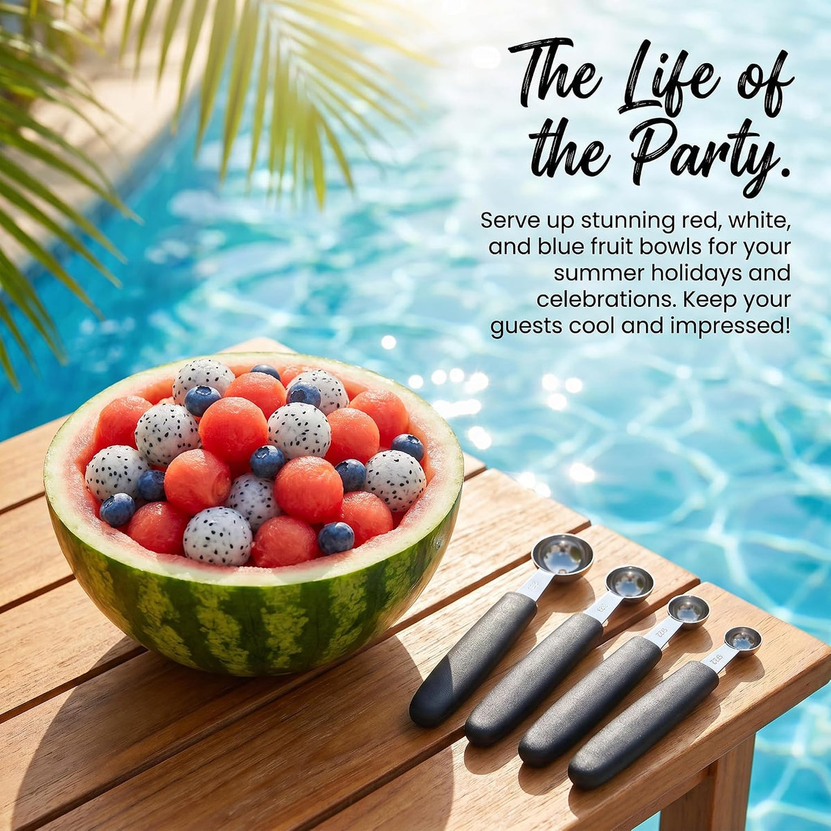 Veemoon 4pcs Melon Baller Scoop, Stainless Steel Ice Cream Baller Scoop Round Fruit Ball Scooper Ice Dessert Tableware for Summer Party DIY Food Making, Sorbet, Meatballs, Watermelon (15/22/25/30mm)