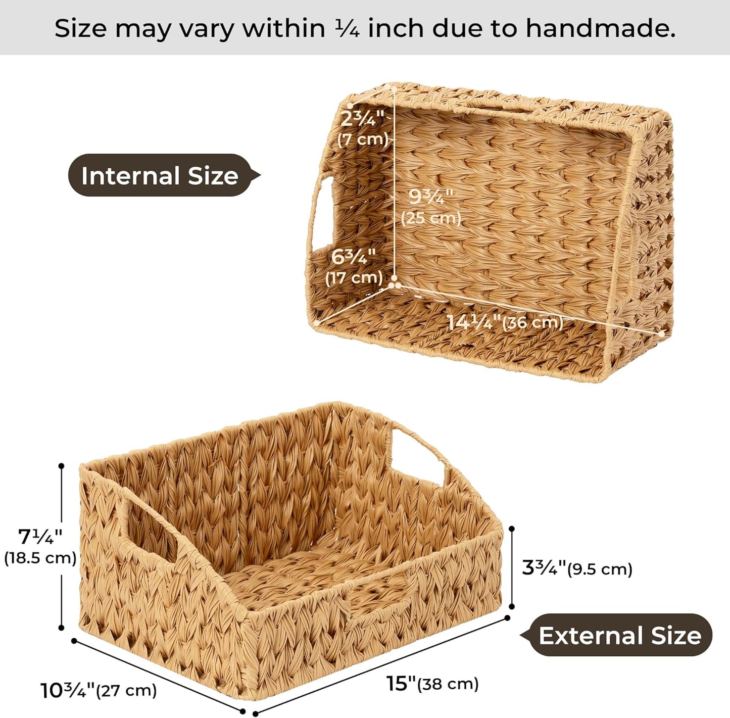 GRANNY SAYS Wicker Storage Baskets for Shelves, Trapezoid Woven Basket with Handles, Storage Wicker Baskets for Pantry, Water Hyacinth, 2-Pack