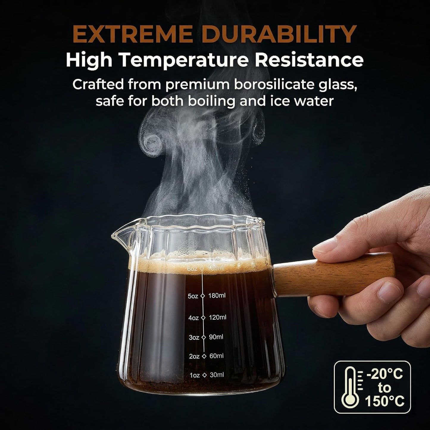 6 oz Espresso Cups With Wood Handle, Espresso Accessories, Ribbed Milk Frothing Pitcher, Glass Measuring Cup, Shot Glass with V-Shaped Mouth, Coffee Bar Epresso Shots Cup