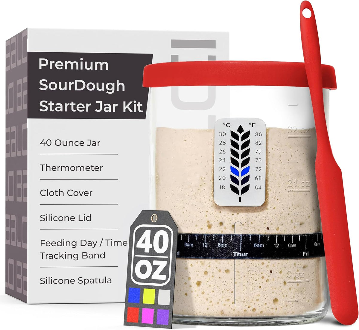 BALCI Premium Sourdough Starter Jar - 40oz Wide Mouth Kit (Blue)